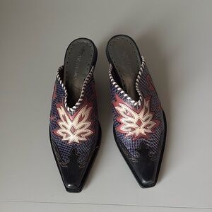 BCBGirls Western Mule Heels Snakeskin Embossed Leather Size 7